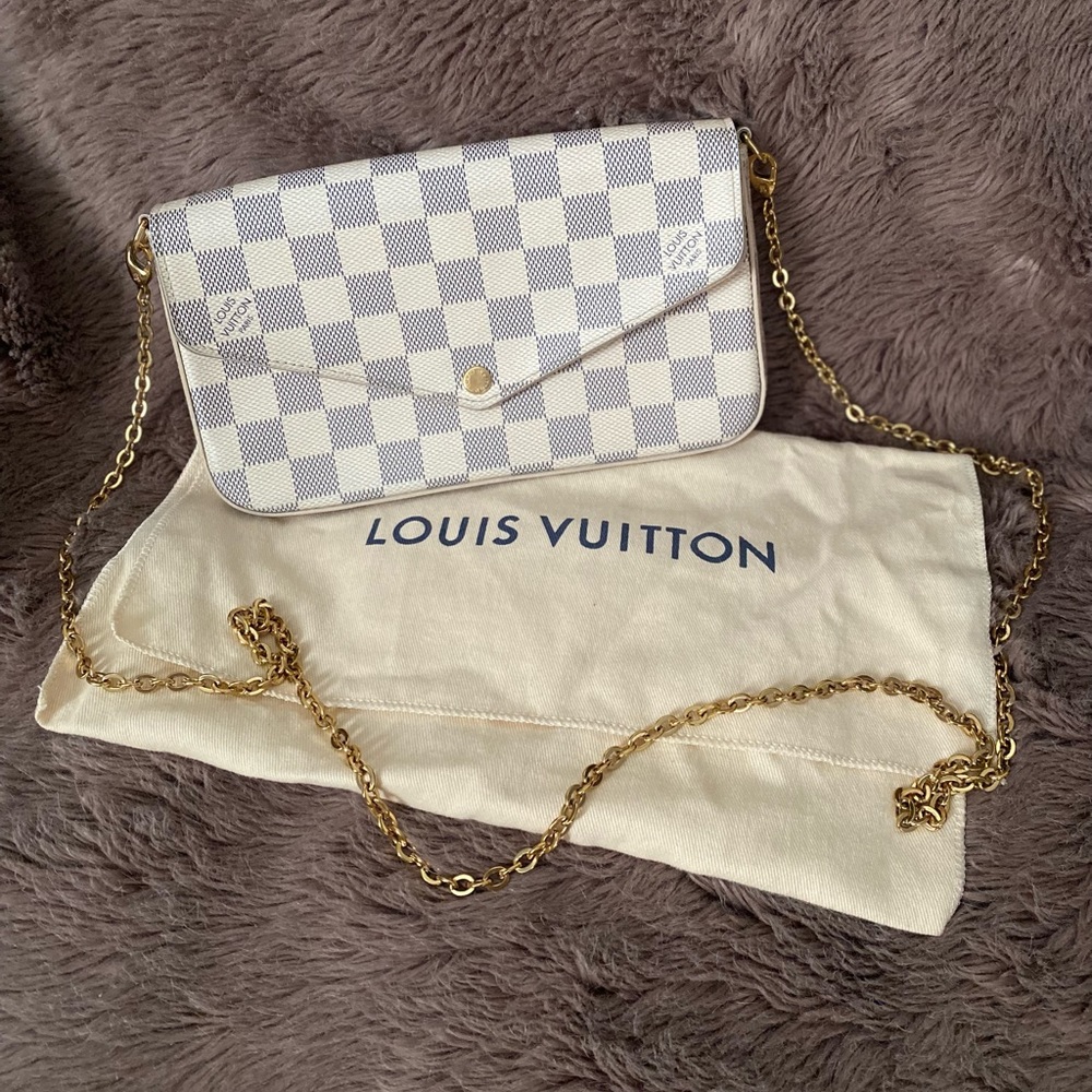 Louis Vuitton Damier Azur Pochette Felicie Crossbody Chain Bag Rose Ballerine